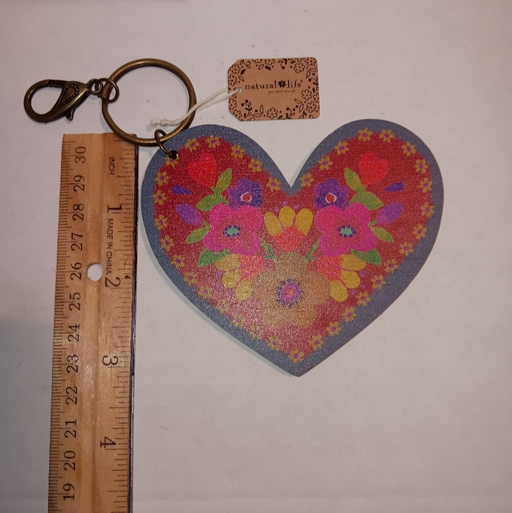 NWT The Natural Life double sided  multicolor floral wood keychain